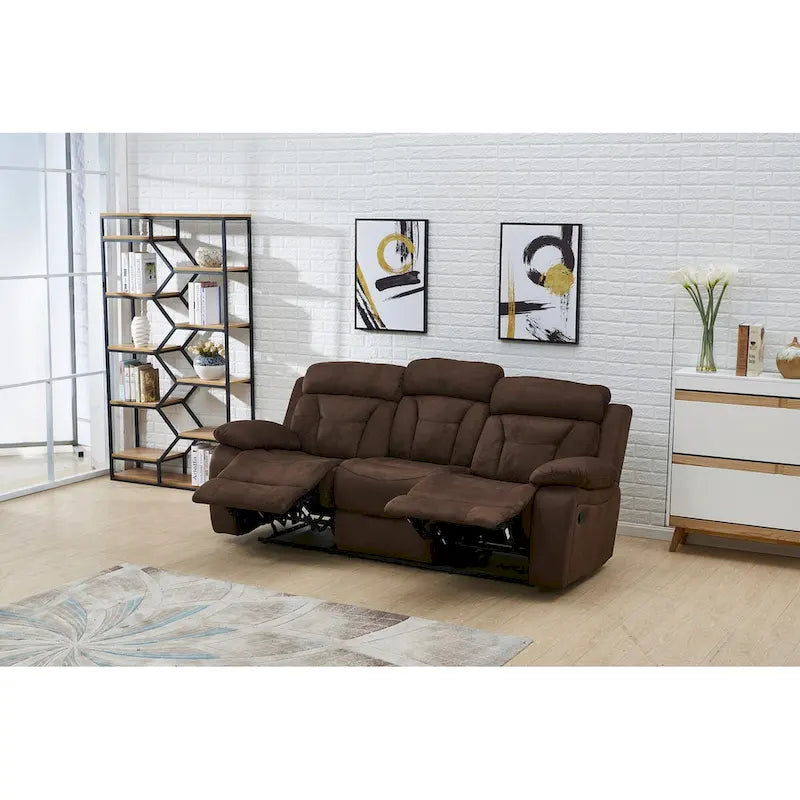 Divano a 3 posti reclinabile manuale in microfibra Betsy Furniture, marrone scuro 8005