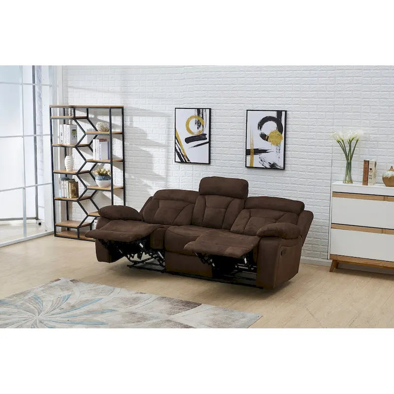 Divano a 3 posti reclinabile manuale in microfibra Betsy Furniture, marrone scuro 8005