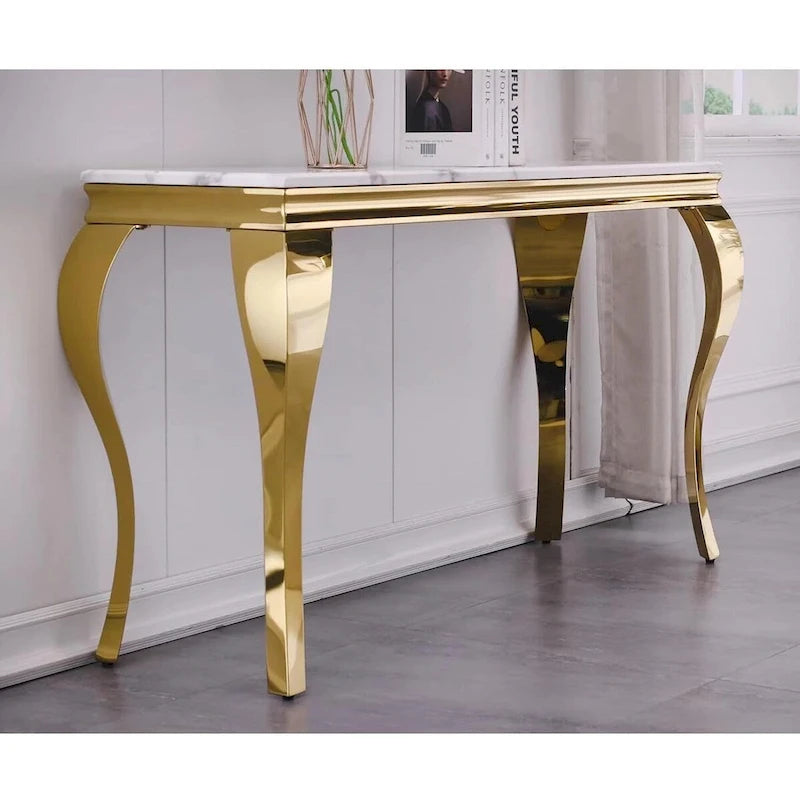 Consolle di lusso bianca e oro con gambe a cabriolet in oro lucido