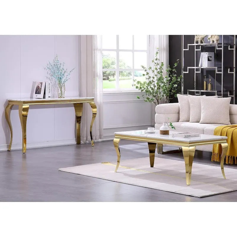 Consolle di lusso bianca e oro con gambe a cabriolet in oro lucido