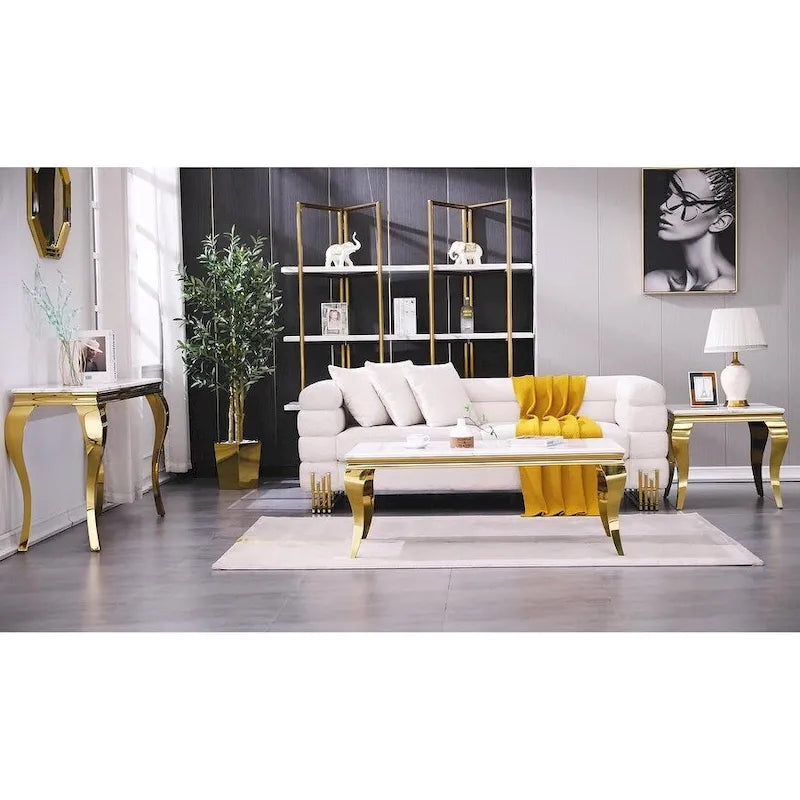 Consolle di lusso bianca e oro con gambe a cabriolet in oro lucido