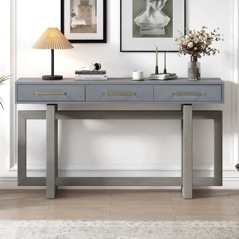 Elegante Consolle con Tre Cassetti, Tavolo da Ingresso Extra Lungo per Ingresso, Corridoio, Soggiorno, Atrio