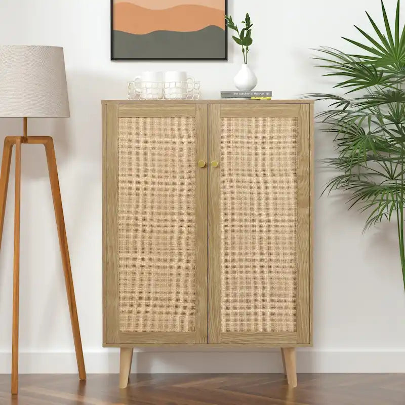 Anmytek Madia moderna a 2 ante in rattan Mobiletto contenitore da cucina per soggiorno
