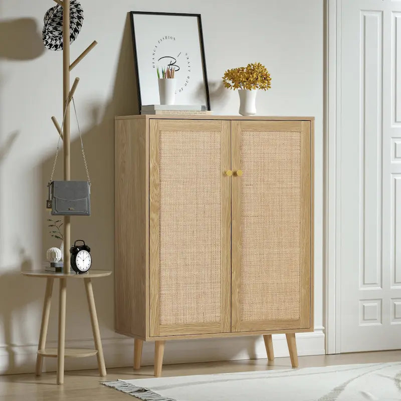 Anmytek Madia moderna a 2 ante in rattan Mobiletto contenitore da cucina per soggiorno