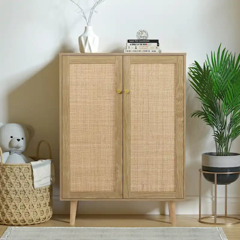 Anmytek Madia moderna a 2 ante in rattan Mobiletto contenitore da cucina per soggiorno