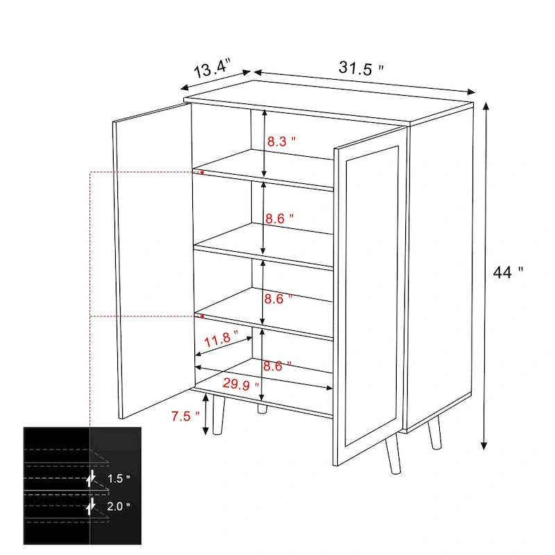 Anmytek Madia moderna a 2 ante in rattan Mobiletto contenitore da cucina per soggiorno