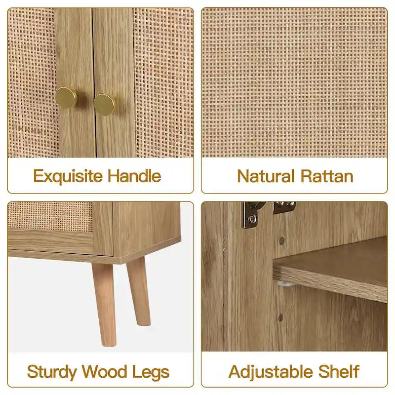 Anmytek Madia moderna a 2 ante in rattan Mobiletto contenitore da cucina per soggiorno