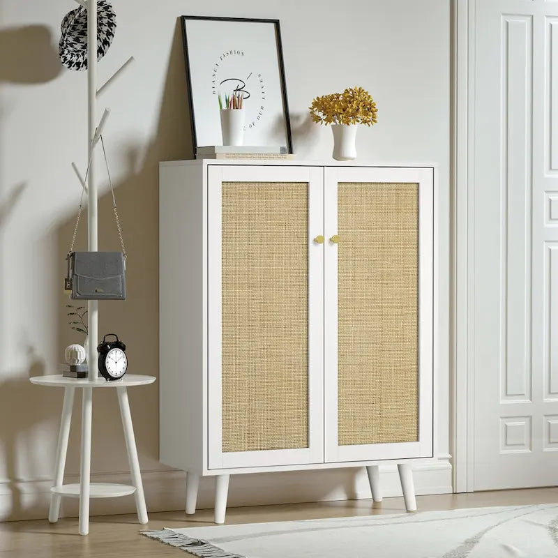 Anmytek Madia moderna a 2 ante in rattan Mobiletto contenitore da cucina per soggiorno