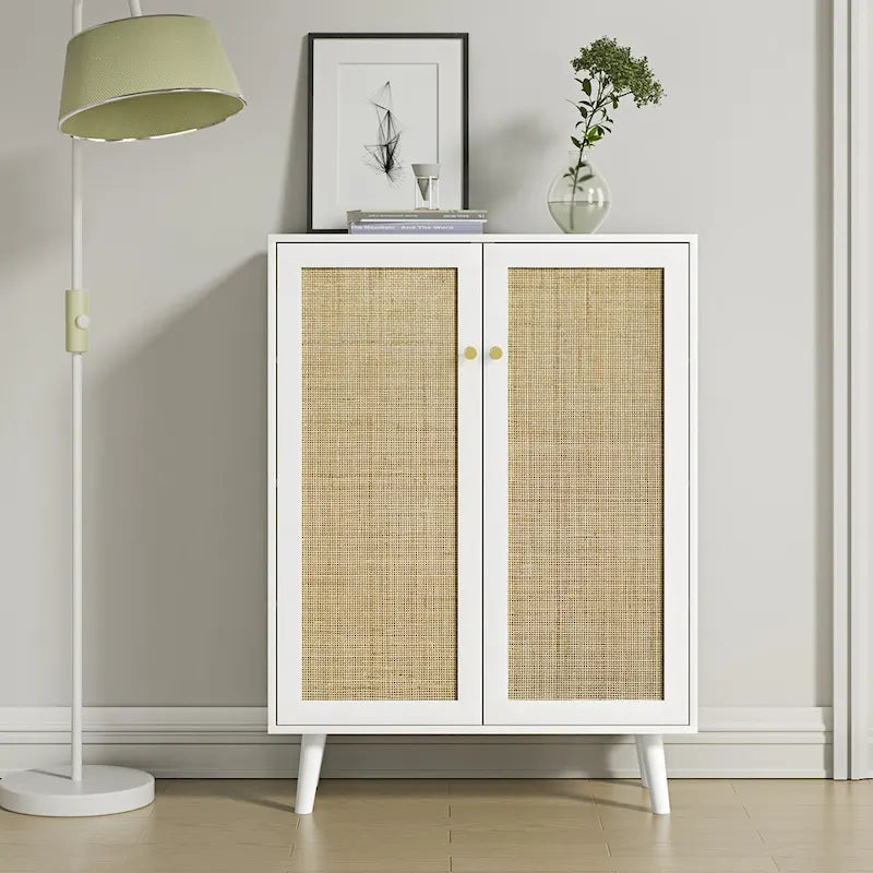 Anmytek Madia moderna a 2 ante in rattan Mobiletto contenitore da cucina per soggiorno