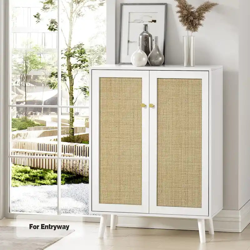 Anmytek Madia moderna a 2 ante in rattan Mobiletto contenitore da cucina per soggiorno