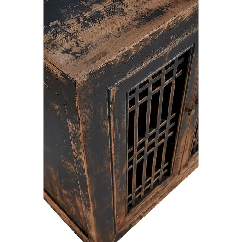 Credenza Norris da 71 pollici in pino anticato con ante a griglia, nero anticato