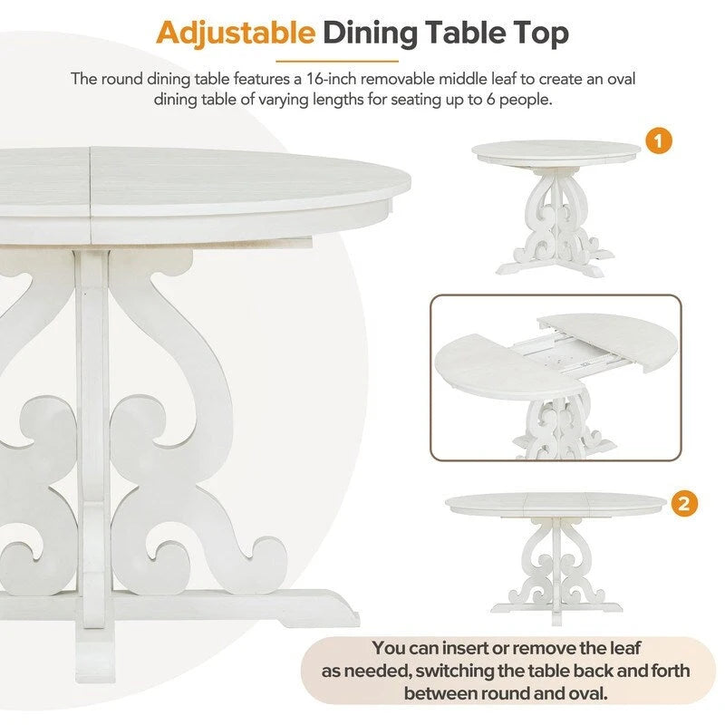 Set da pranzo funzionale retrò da 5 pezzi, 1 tavolo allungabile con prolunga da 40 cm e 4 sedie imbottite per sala da pranzo e cucina
