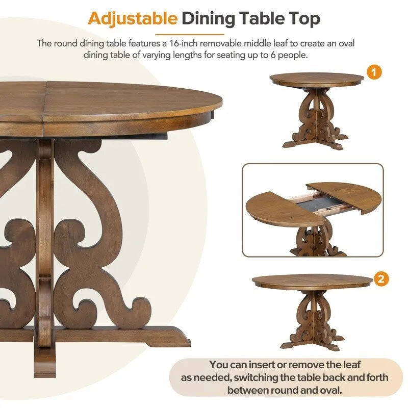 Set da pranzo funzionale retrò da 5 pezzi, 1 tavolo allungabile con prolunga da 40 cm e 4 sedie imbottite per sala da pranzo e cucina