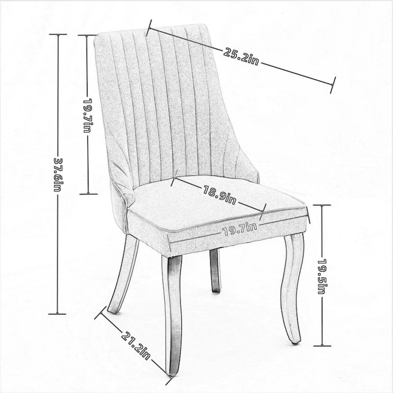 Rayon Cloth Flocking Linen Dining Chairs Channel Kitchen Dinner Chair Comfy Fabric Upholstered Accent Chair,Set of 2