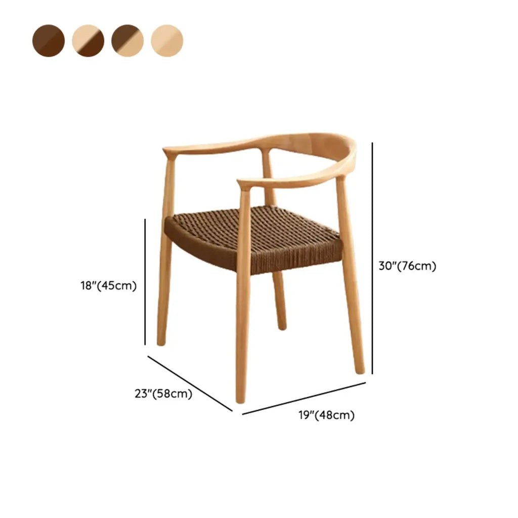 Sedia da pranzo scandinava con braccioli, seduta intrecciata in legno curvo