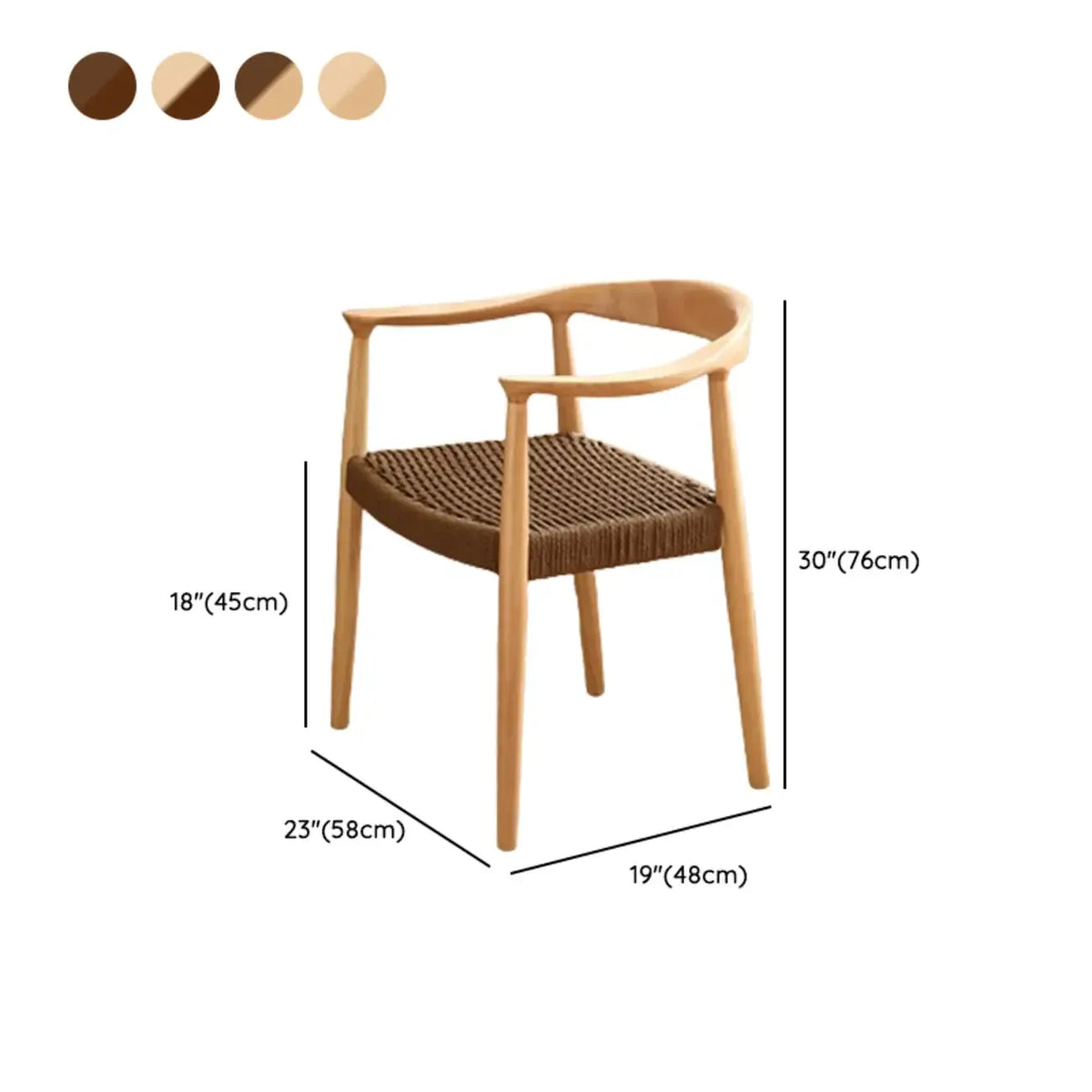 Sedia da pranzo scandinava con braccioli, seduta intrecciata in legno curvo