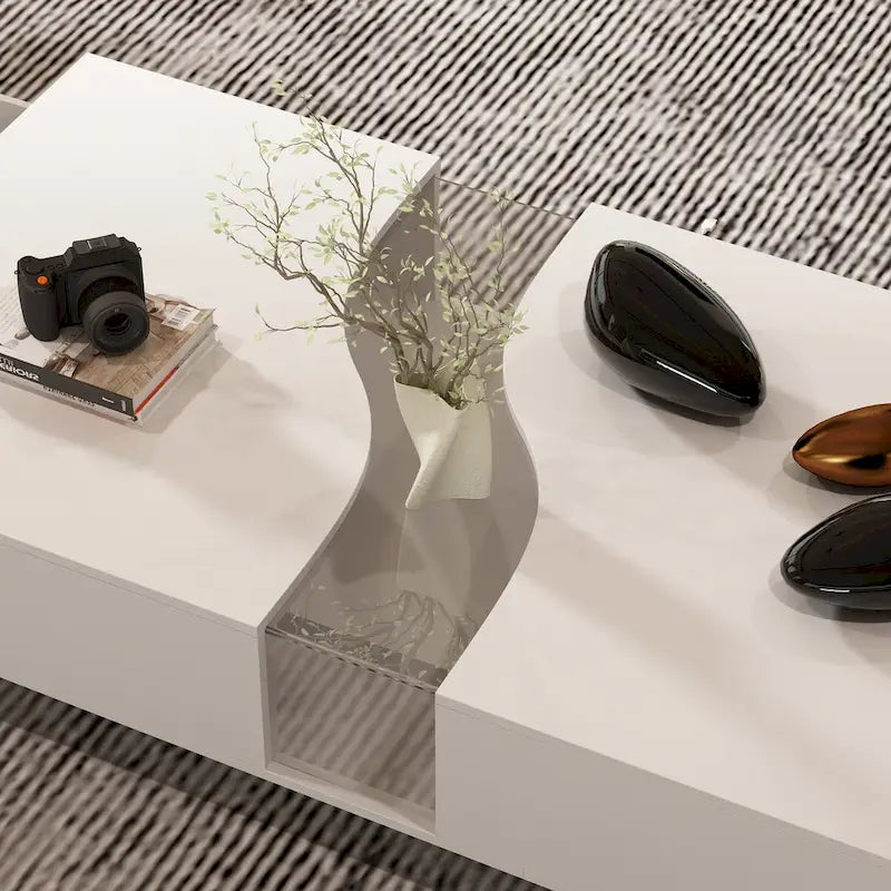 Eleganza Luminosa: Tavolino da Salotto Bianco con Due Cassetti e Piano con Display LED