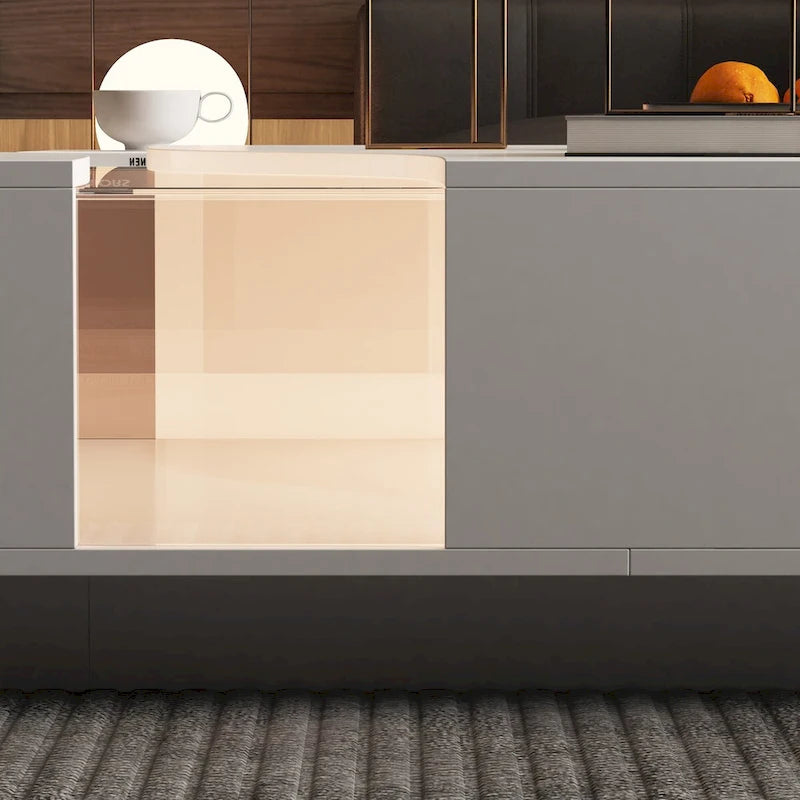 Eleganza Luminosa: Tavolino da Salotto Bianco con Due Cassetti e Piano con Display LED
