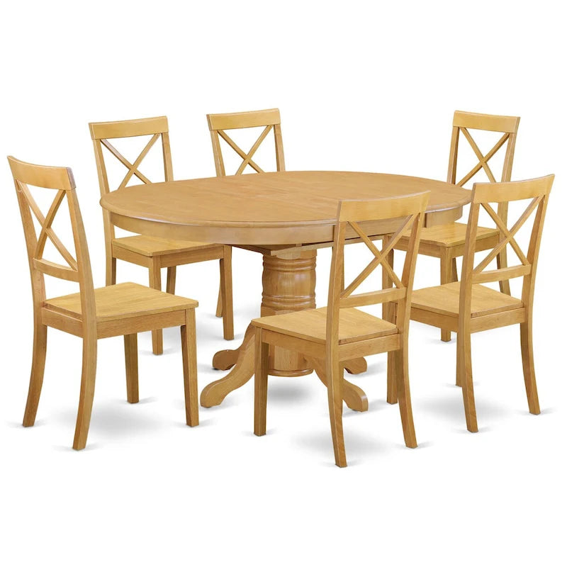East West Furniture 7 Piece Dining Table Set Consist of an Oval Kitchen Table with Butterfly Leaf and 6 Dining Chairs, Oak