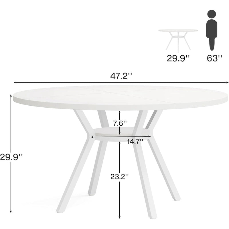 Tavolo da Pranzo Rotondo Moderno da 47 Pollici per 4 Persone - 47.2P x 47.2L x 29.9A