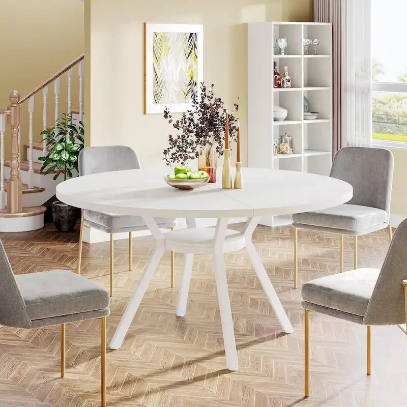 Tavolo da Pranzo Rotondo Moderno da 47 Pollici per 4 Persone - 47.2P x 47.2L x 29.9A