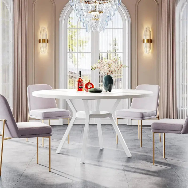 Tavolo da Pranzo Rotondo Moderno da 47 Pollici per 4 Persone - 47.2P x 47.2L x 29.9A