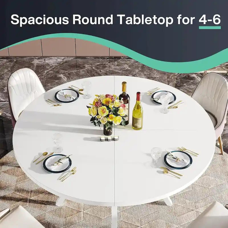 Tavolo da Pranzo Rotondo Moderno da 47 Pollici per 4 Persone - 47.2P x 47.2L x 29.9A