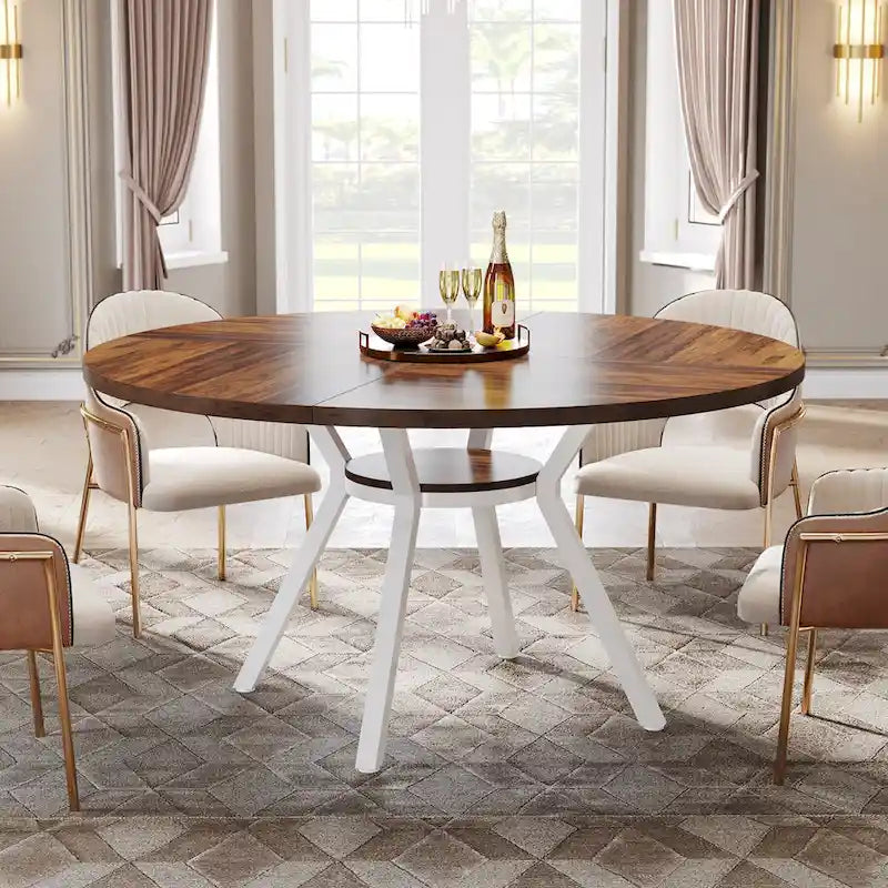 Tavolo da Pranzo Rotondo Moderno da 47 Pollici per 4 Persone - 47.2P x 47.2L x 29.9A