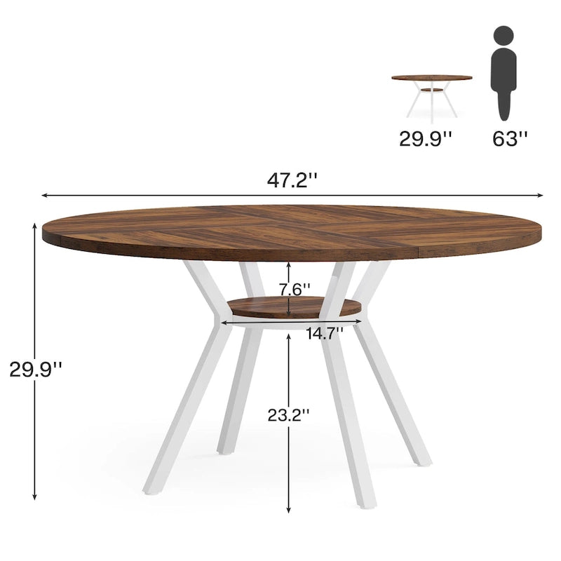 Tavolo da Pranzo Rotondo Moderno da 47 Pollici per 4 Persone - 47.2P x 47.2L x 29.9A