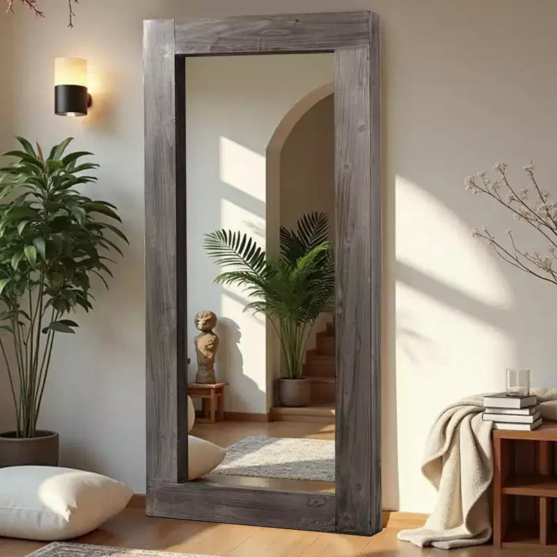 Specchio intero marrone usato, rettangolare ad angolo retto in legno massello, 71x31 pollici (senza staffa)