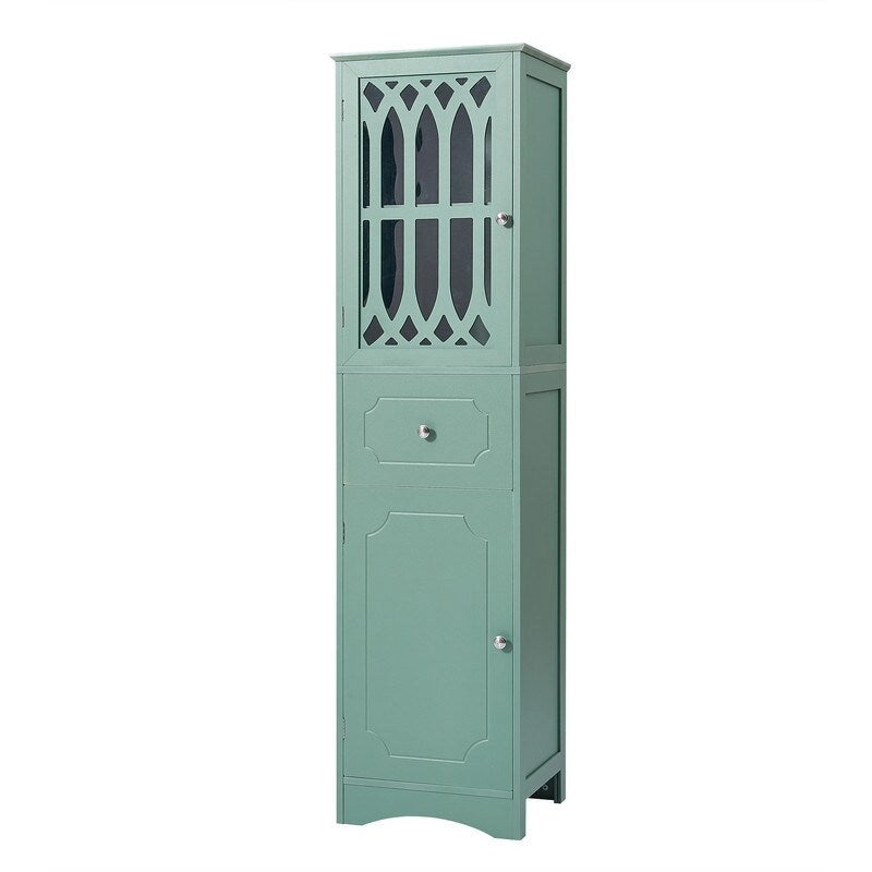 Grondin MDF Board 63.8 Tall Bathroom Tower Cabinet, Freestanding Bathroom Storage Cabinet with Drawer and Acrylic Door