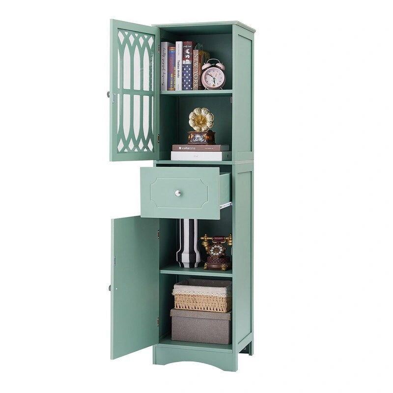 Grondin MDF Board 63.8 Tall Bathroom Tower Cabinet, Freestanding Bathroom Storage Cabinet with Drawer and Acrylic Door