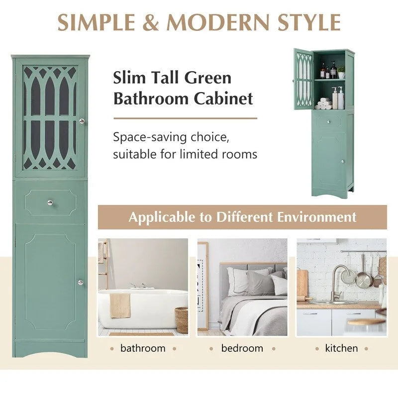 Grondin MDF Board 63.8 Tall Bathroom Tower Cabinet, Freestanding Bathroom Storage Cabinet with Drawer and Acrylic Door