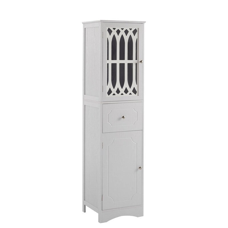 Grondin MDF Board 63.8 Tall Bathroom Tower Cabinet, Freestanding Bathroom Storage Cabinet with Drawer and Acrylic Door