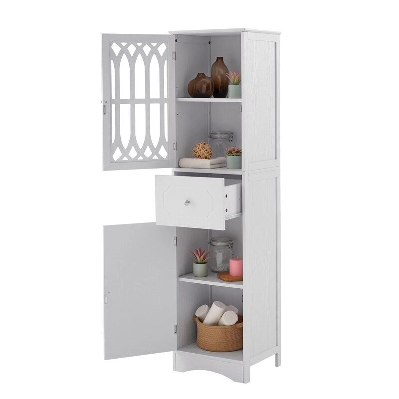 Grondin MDF Board 63.8 Tall Bathroom Tower Cabinet, Freestanding Bathroom Storage Cabinet with Drawer and Acrylic Door
