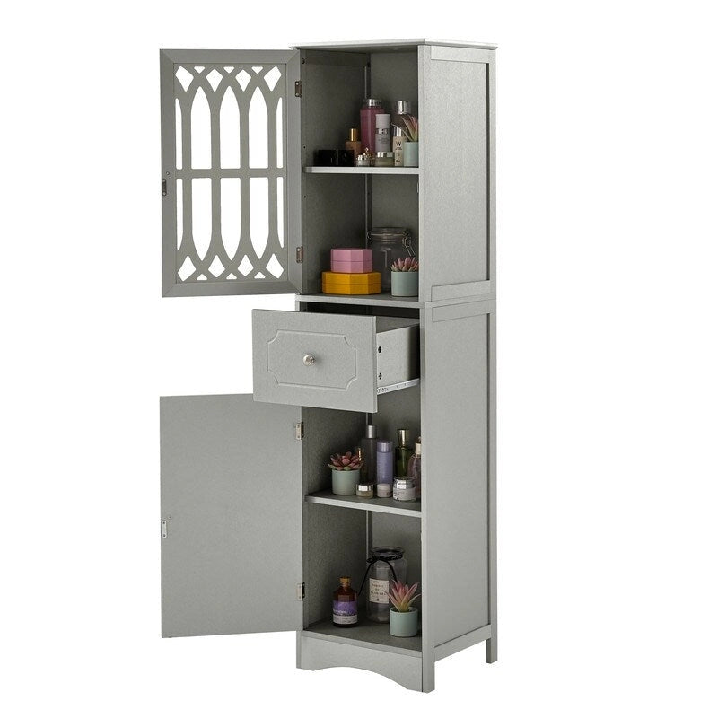 Grondin MDF Board 63.8 Tall Bathroom Tower Cabinet, Freestanding Bathroom Storage Cabinet with Drawer and Acrylic Door