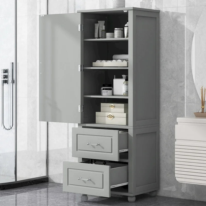 Freestanding Tall Bathroom Storage Cabinet with Door, 2 Drawers and Adjustable Shelf
