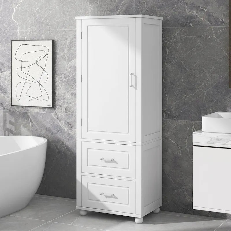 Freestanding Tall Bathroom Storage Cabinet with Door, 2 Drawers and Adjustable Shelf