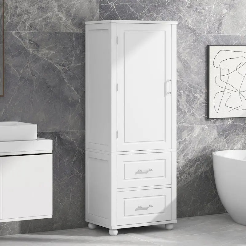 Freestanding Tall Bathroom Storage Cabinet with Door, 2 Drawers and Adjustable Shelf