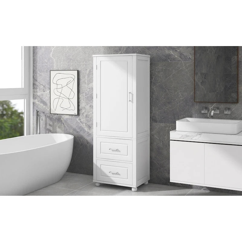 Freestanding Tall Bathroom Storage Cabinet with Door, 2 Drawers and Adjustable Shelf