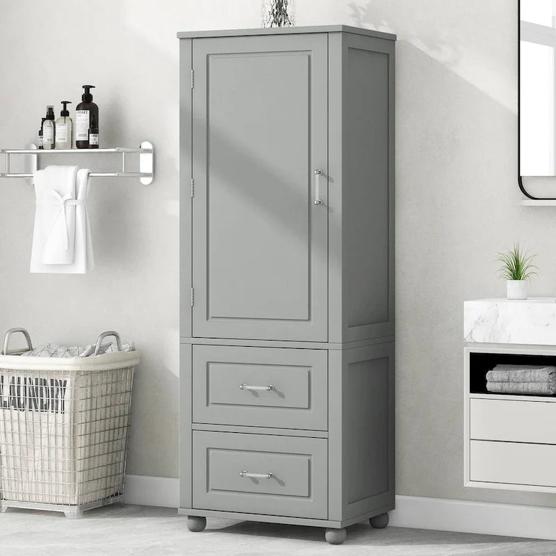 Freestanding Tall Bathroom Storage Cabinet with Door, 2 Drawers and Adjustable Shelf