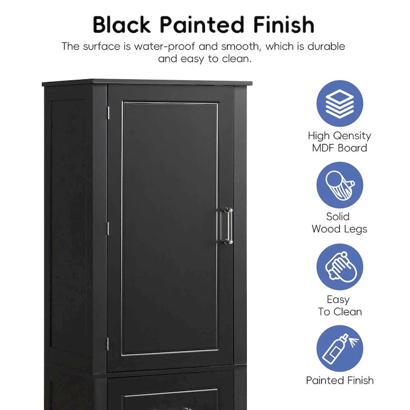 Freestanding Tall Bathroom Storage Cabinet with Door, 2 Drawers and Adjustable Shelf