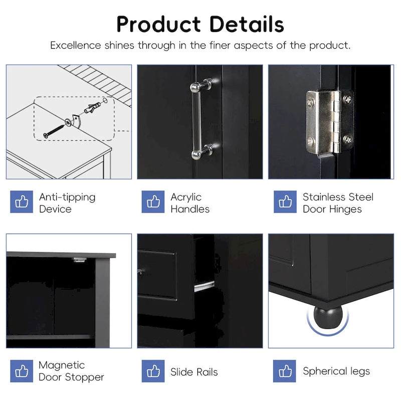 Freestanding Tall Bathroom Storage Cabinet with Door, 2 Drawers and Adjustable Shelf
