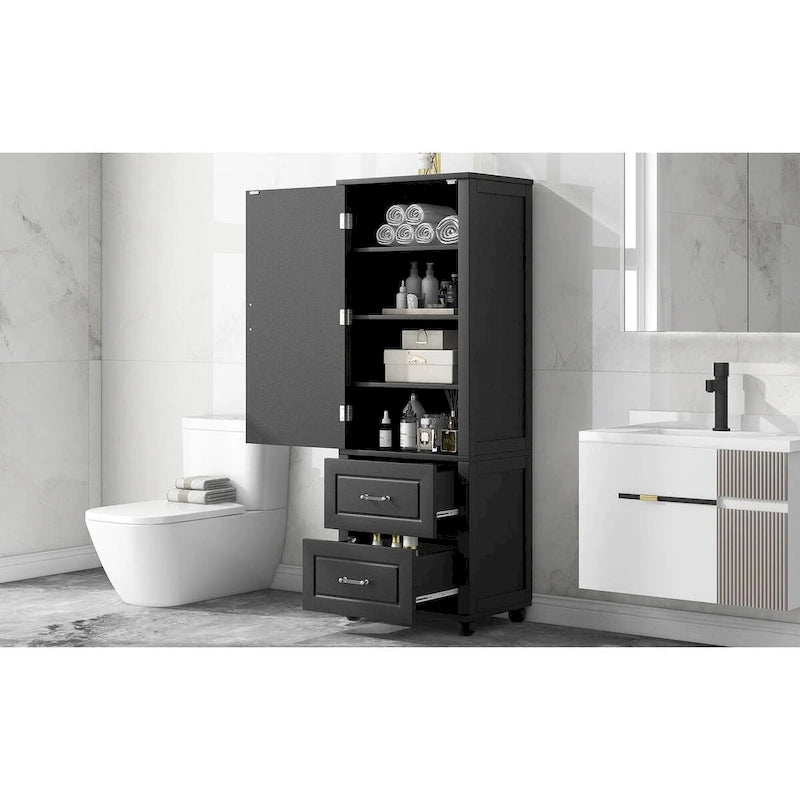 Freestanding Tall Bathroom Storage Cabinet with Door, 2 Drawers and Adjustable Shelf