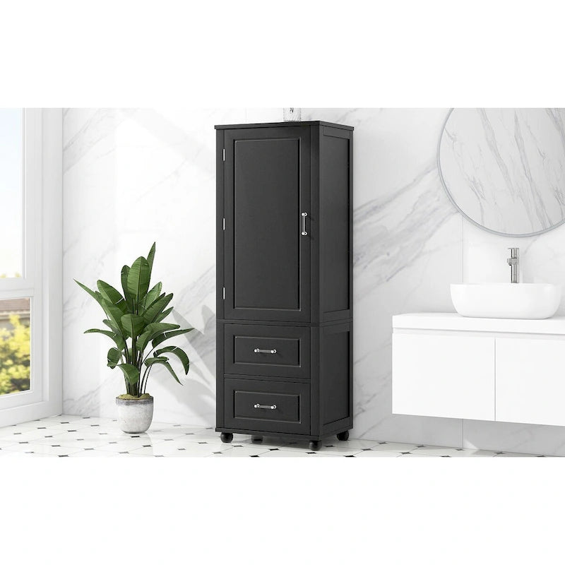 Freestanding Tall Bathroom Storage Cabinet with Door, 2 Drawers and Adjustable Shelf