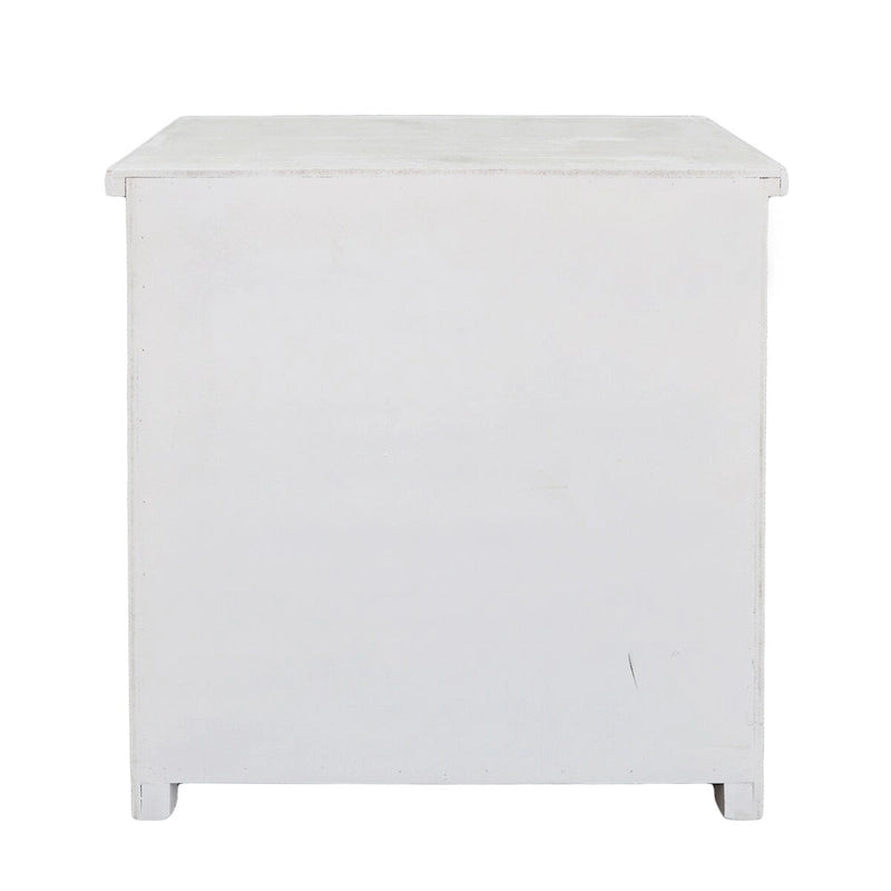 Credenza rustica intagliata in legno con 1 cassetto e 2 ante, Bianco anticato, 31 H - 27,6 x 13,8 x 31