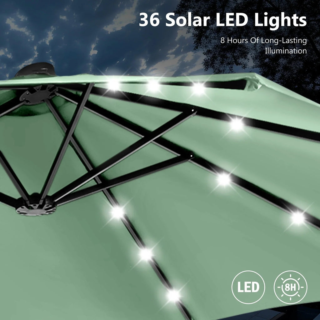 MAISON ARTS Ombrellone rettangolare da esterno a manovella con doppia falda da 4,5 metri, con luci a LED solari e base inclusa