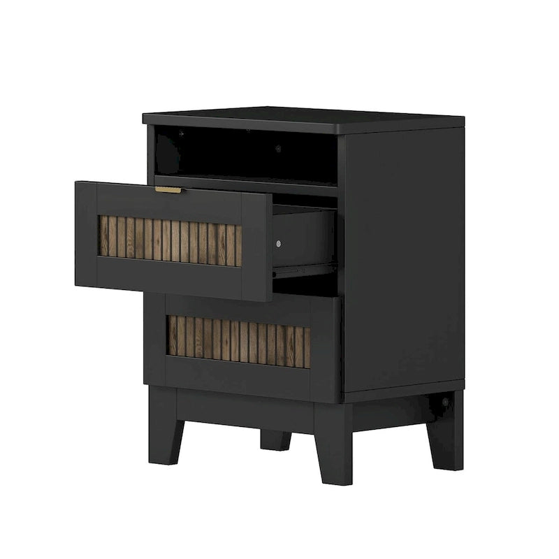 Set 4 pezzi per camera da letto: letto a piattaforma stile rustico, comodino e cassettiera con maniglie in metallo