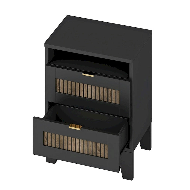 Set 4 pezzi per camera da letto: letto a piattaforma stile rustico, comodino e cassettiera con maniglie in metallo
