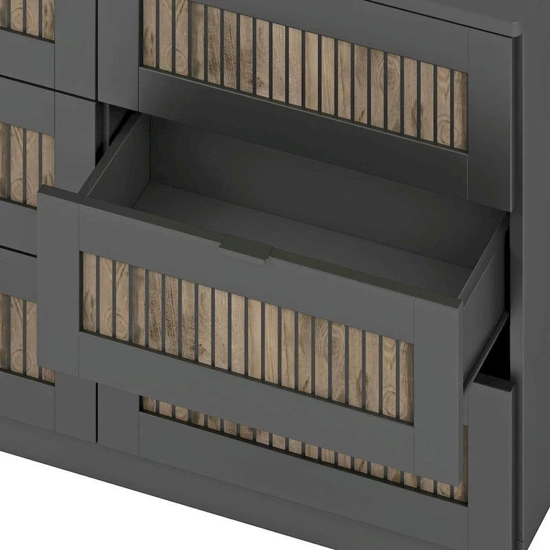 Set 4 pezzi per camera da letto: letto a piattaforma stile rustico, comodino e cassettiera con maniglie in metallo